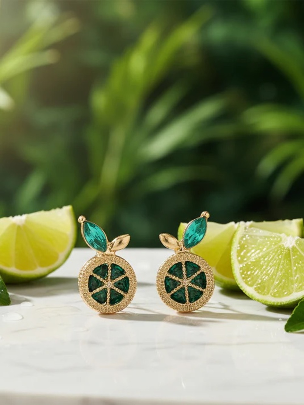 Gold and Emerald Green Citrus Stud Earrings